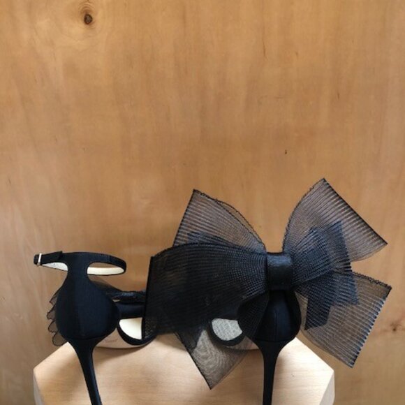 JIMMY CHOO Aveline Black Tulle Bow Ankle Strap Open Toe High Heel Sandals - Picture 4 of 8